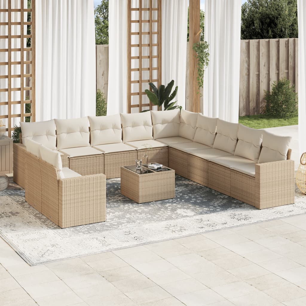 Set Divani da Giardino 12 pz con Cuscini Beige in Polyrattan - homemem39