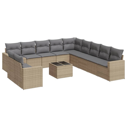 Set Divani da Giardino 12 pz con Cuscini Beige in Polyrattan - homemem39