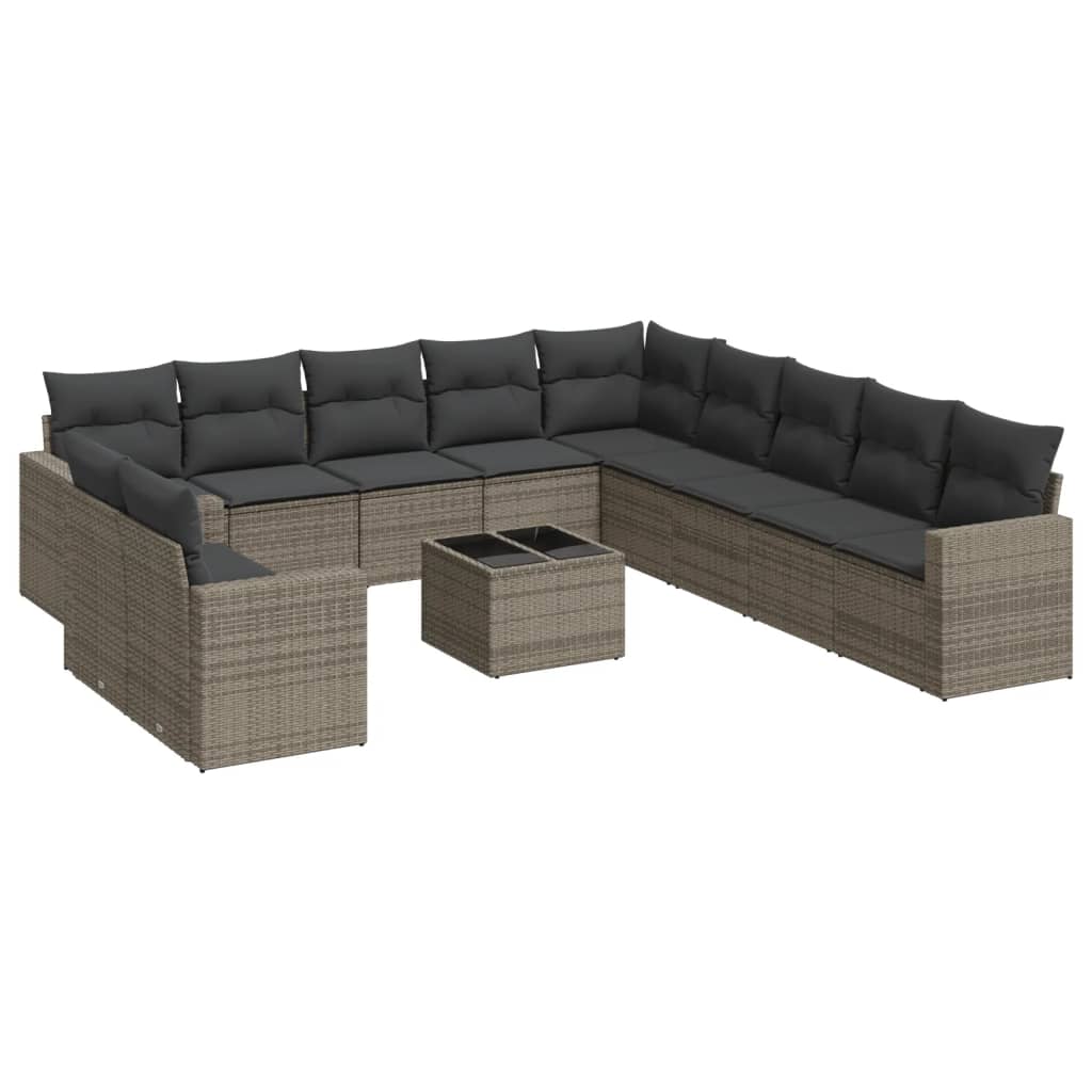 Set Divani da Giardino 12 pz con Cuscini Grigio in Polyrattan - homemem39