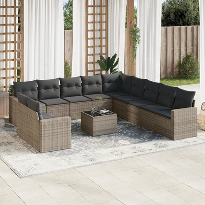 Set Divani da Giardino 12 pz con Cuscini Grigio in Polyrattan - homemem39