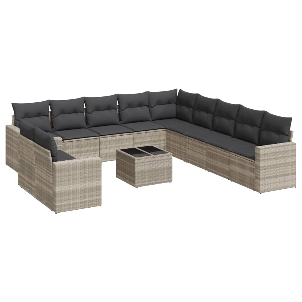 Set Divano Giardino 12 pz con Cuscini Grigio Chiaro Polyrattan - homemem39