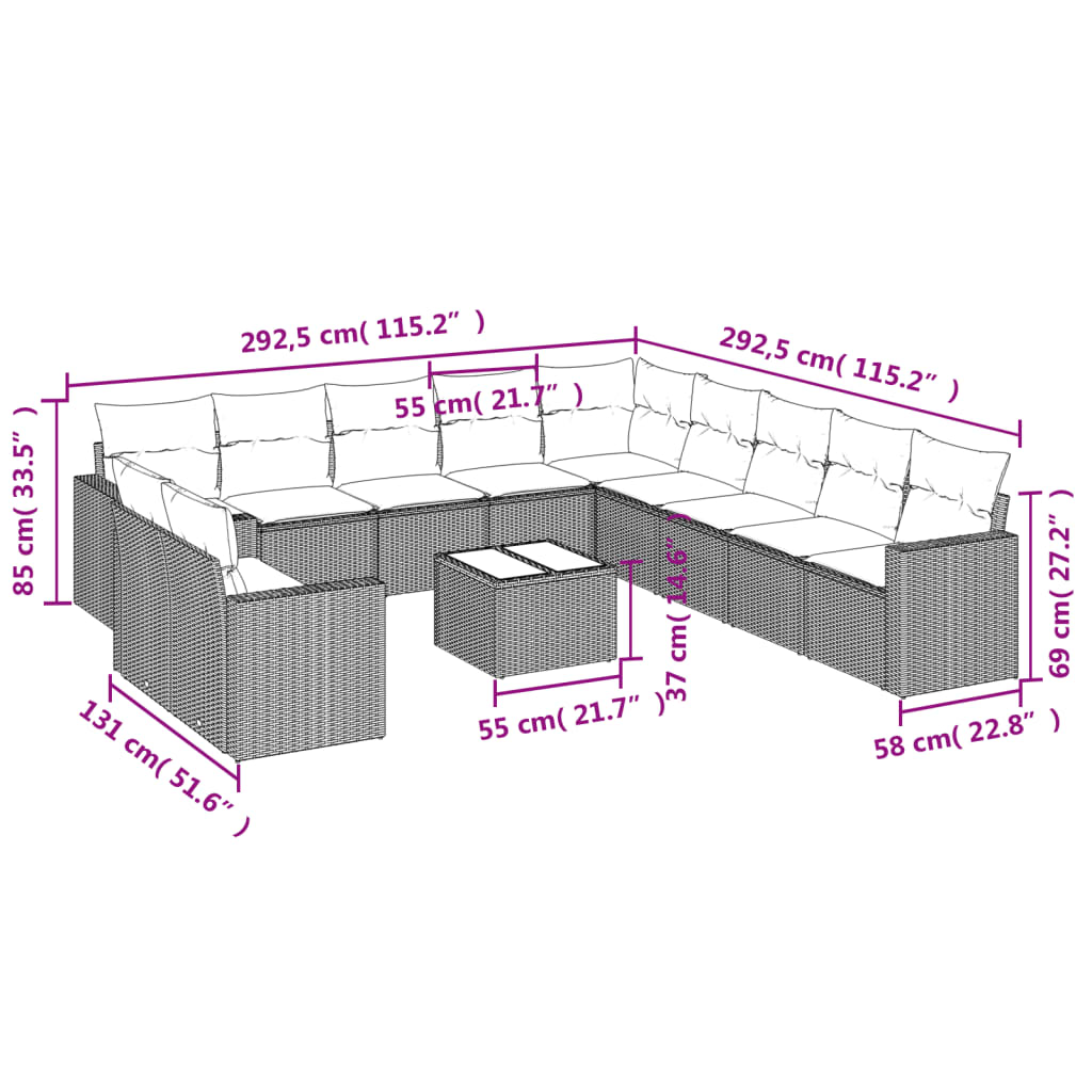 Set Divano Giardino 12 pz con Cuscini Grigio Chiaro Polyrattan - homemem39