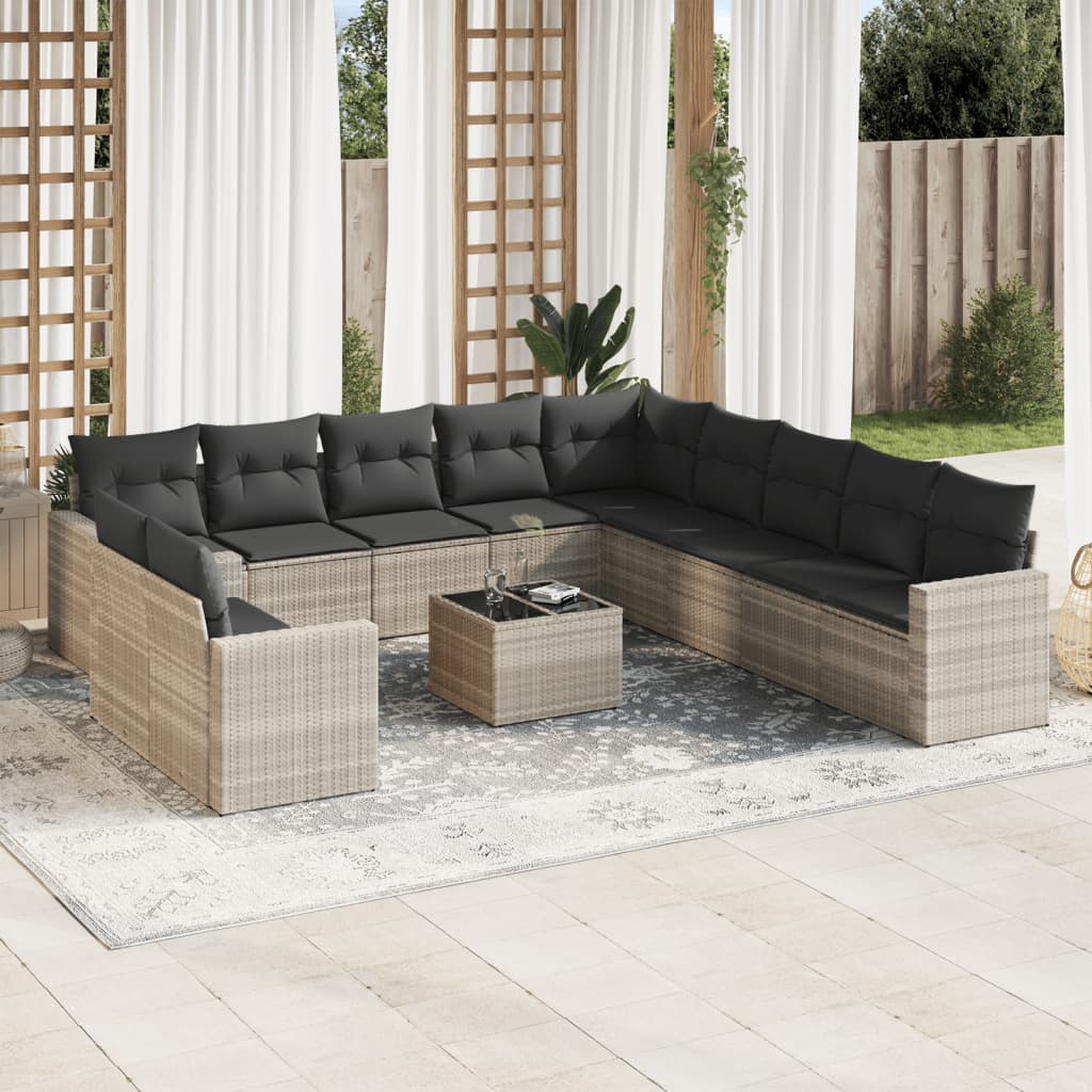 Set Divano Giardino 12 pz con Cuscini Grigio Chiaro Polyrattan - homemem39