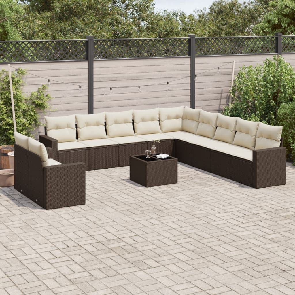 Set Divani da Giardino 12 pz con Cuscini Marrone in Polyrattan - homemem39