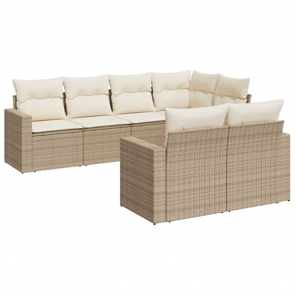 Set Divani da Giardino 7 pz con Cuscini Beige in Polyrattan - homemem39