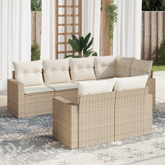 Set Divani da Giardino 7 pz con Cuscini Beige in Polyrattan - homemem39