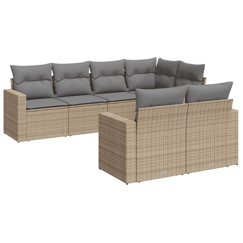 Set Divani da Giardino 7 pz con Cuscini Beige in Polyrattan - homemem39