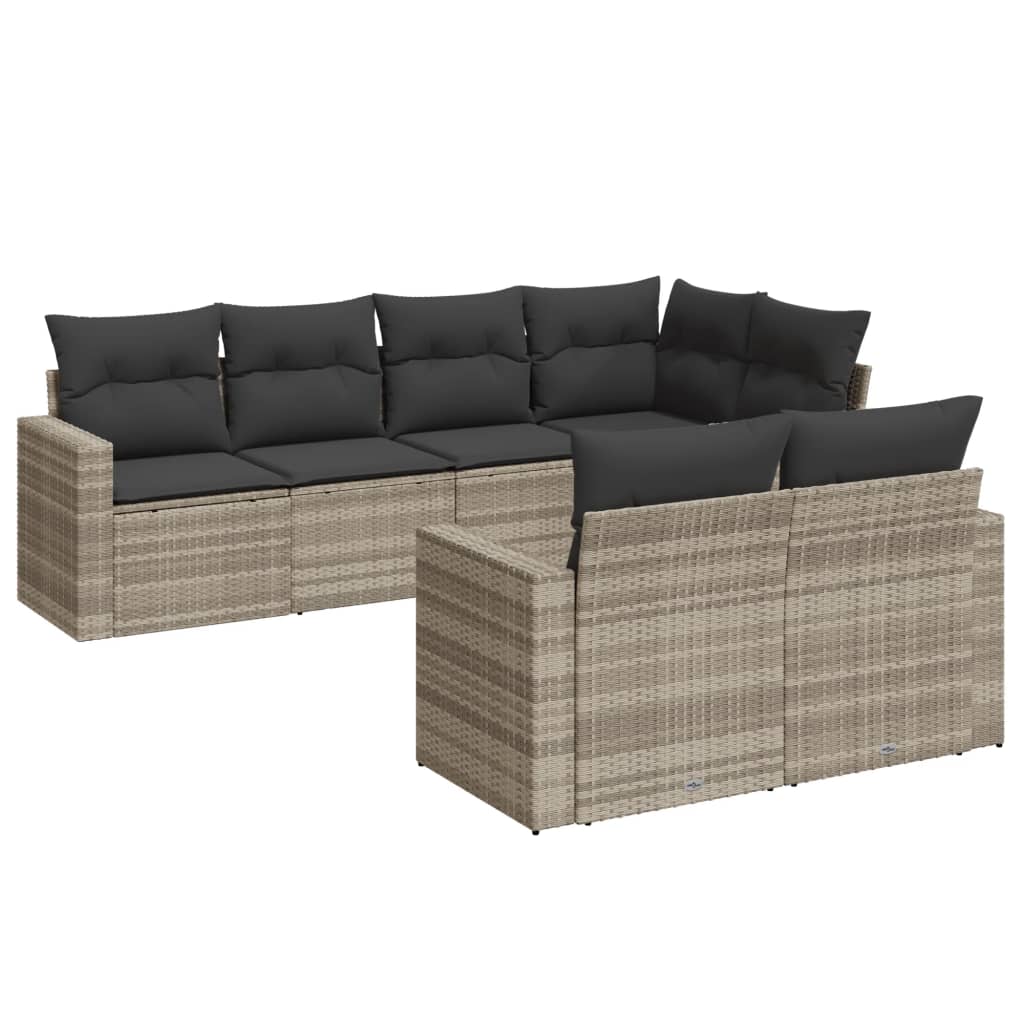 Set Divani da Giardino 7pz con Cuscini Grigio Chiaro Polyrattan - homemem39