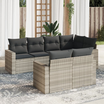 Set Divani da Giardino 7pz con Cuscini Grigio Chiaro Polyrattan - homemem39