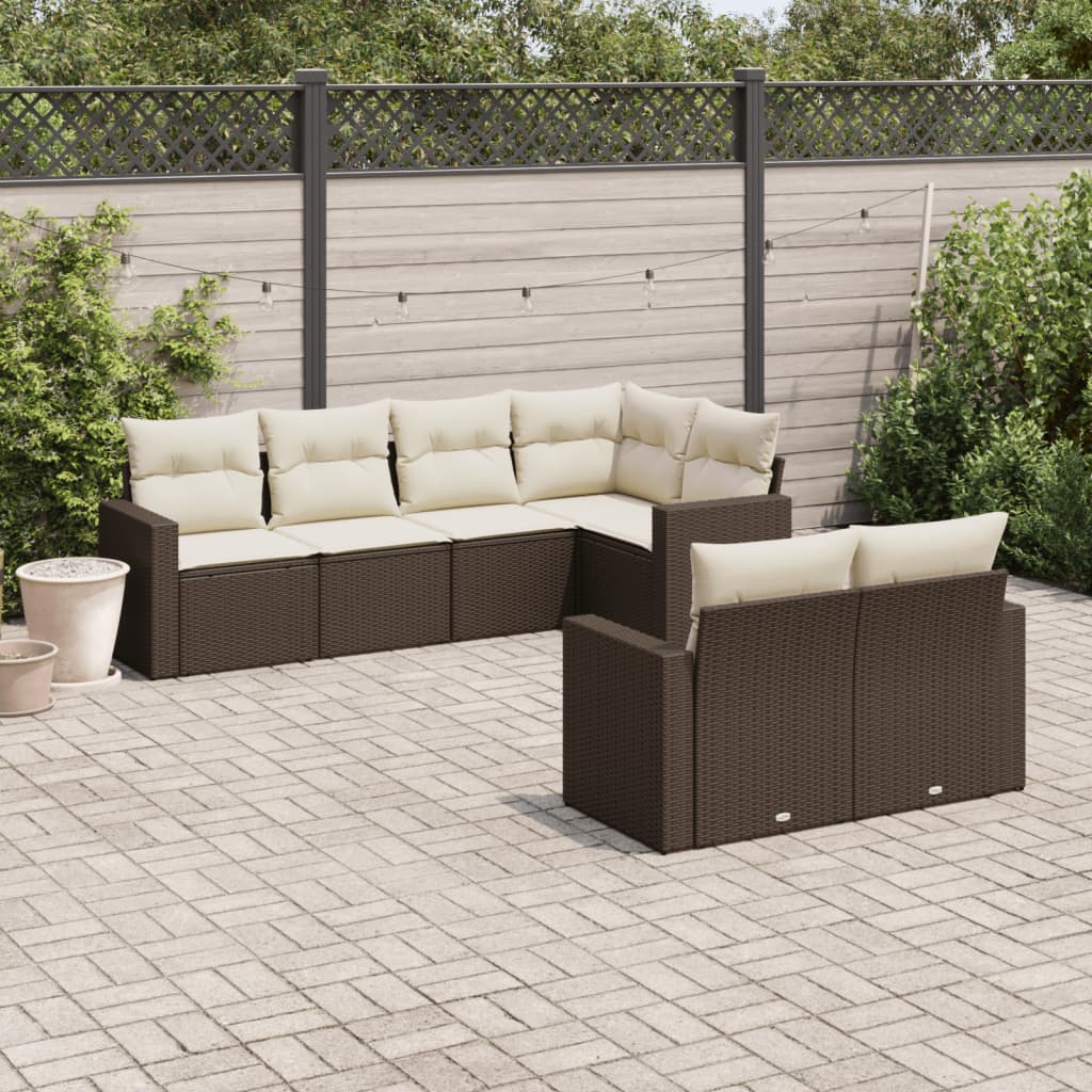 Set Divani da Giardino 7 pz con Cuscini Marrone in Polyrattan - homemem39