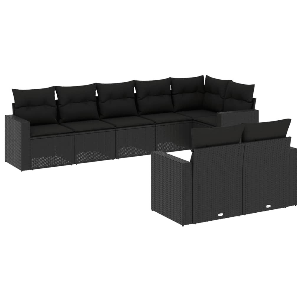 Set Divani da Giardino con Cuscini 8 pz Nero in Polyrattan - homemem39