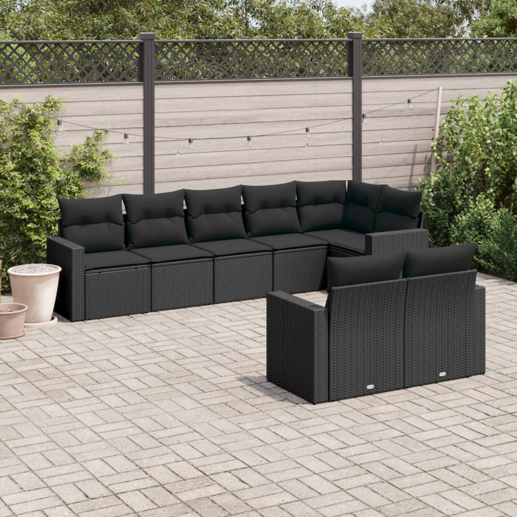 Set Divani da Giardino con Cuscini 8 pz Nero in Polyrattan - homemem39