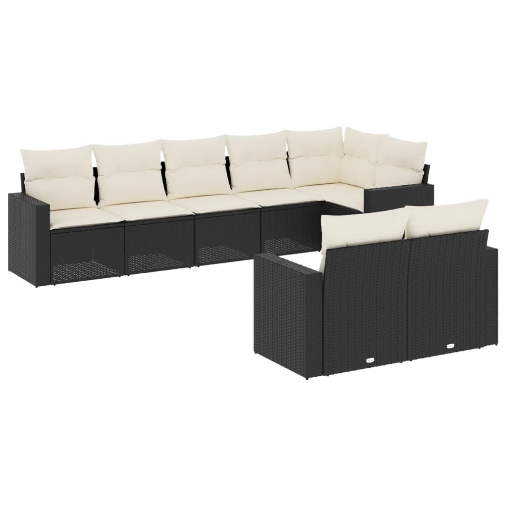 Set Divani da Giardino con Cuscini 8 pz Nero in Polyrattan