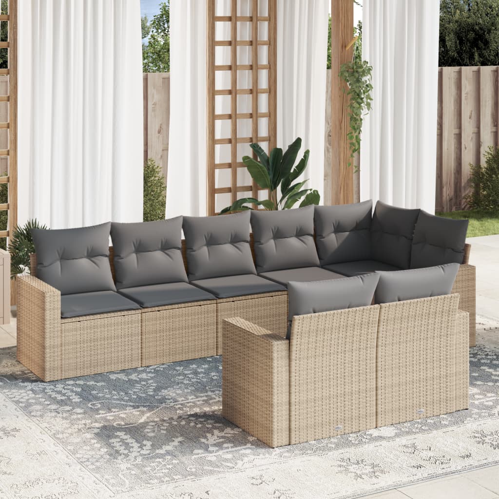 Set Divano da Giardino 8 pz con Cuscini Beige in Polyrattan - homemem39