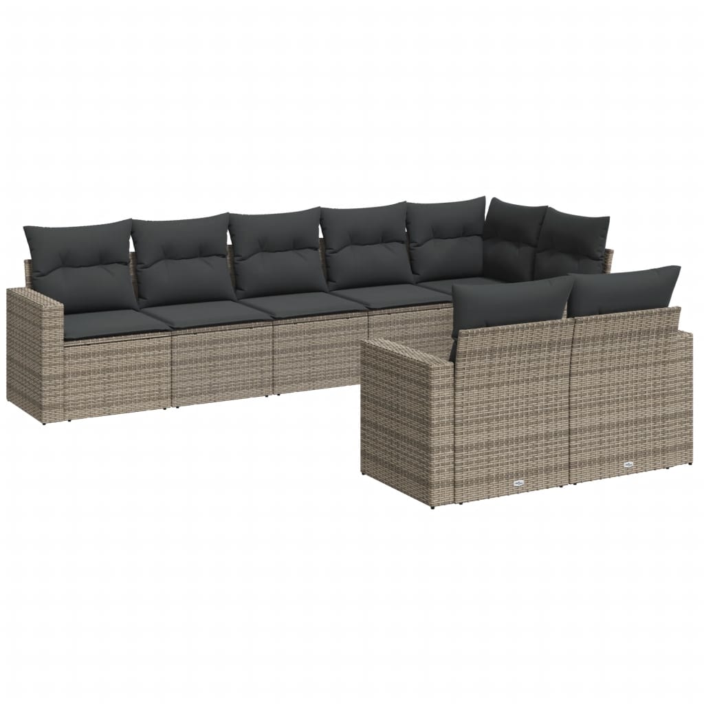 Set Divano da Giardino 8 pz con Cuscini Grigio in Polyrattan - homemem39