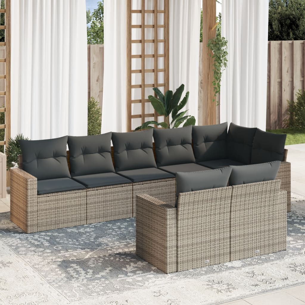 Set Divano da Giardino 8 pz con Cuscini Grigio in Polyrattan - homemem39