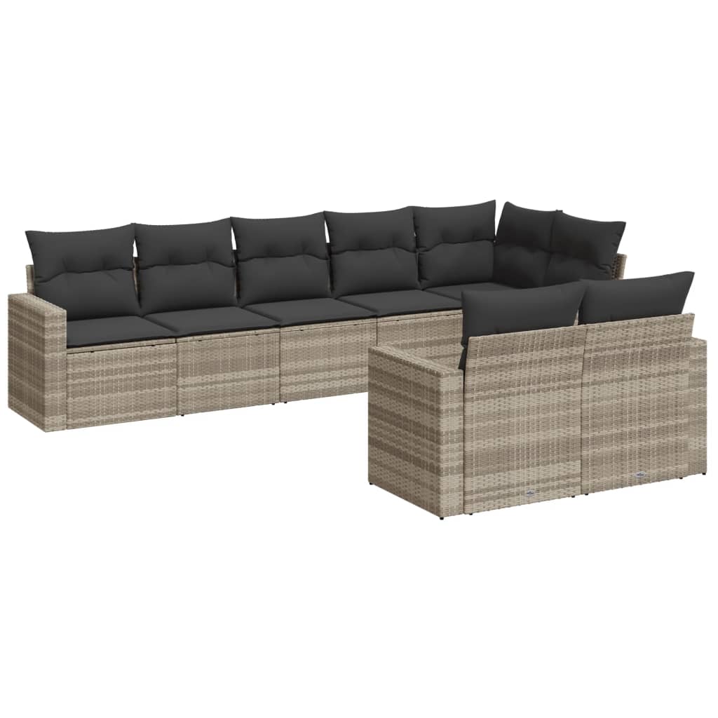 Set Divano da Giardino 8pz con Cuscini Grigio Chiaro Polyrattan - homemem39