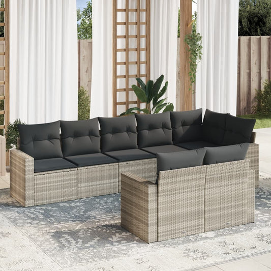 Set Divano da Giardino 8pz con Cuscini Grigio Chiaro Polyrattan - homemem39