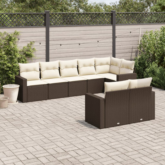 Set Divani da Giardino 8 pz con Cuscini Marrone in Polyrattan - homemem39