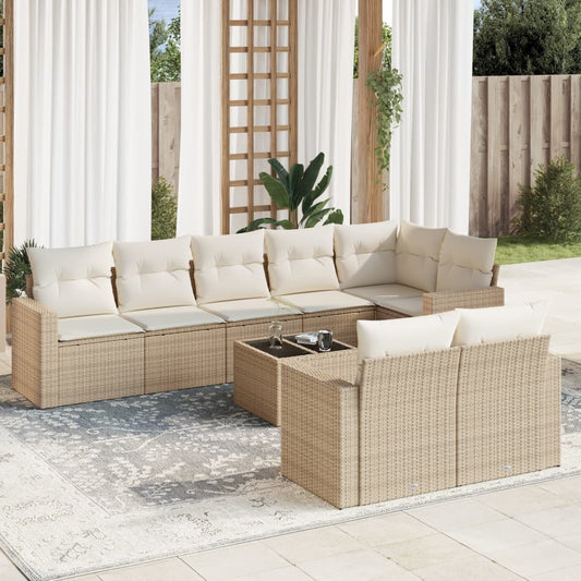 Set Divano da Giardino 9 pz con Cuscini Beige in Polyrattan - homemem39