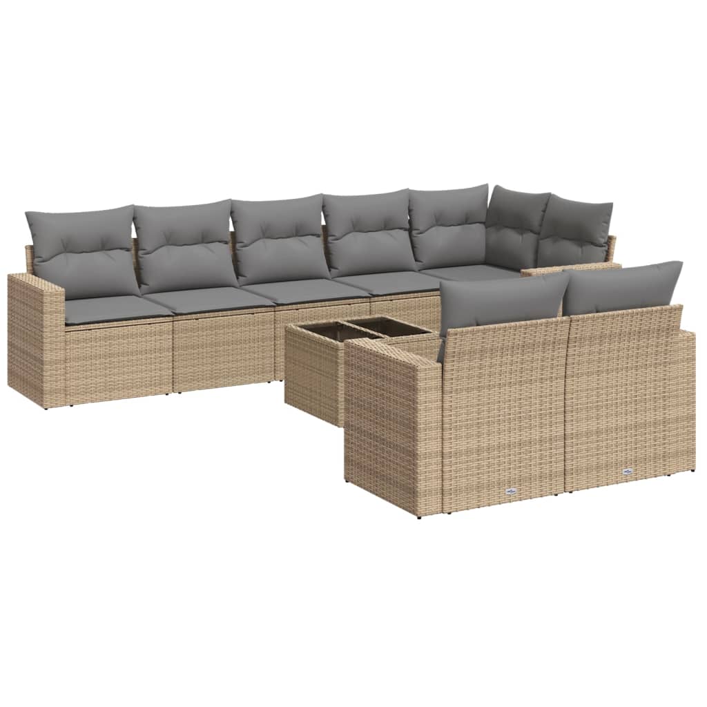 Set Divano da Giardino 9 pz con Cuscini Beige in Polyrattan - homemem39