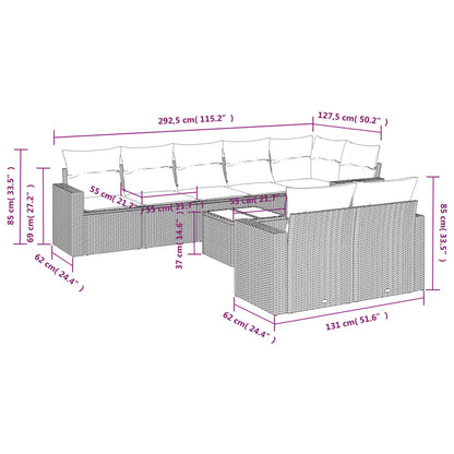 Set Divano da Giardino 9 pz con Cuscini Grigio in Polyrattan - homemem39