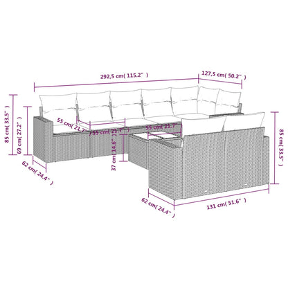 Set Divano da Giardino 9pz con Cuscini Grigio Chiaro Polyrattan - homemem39