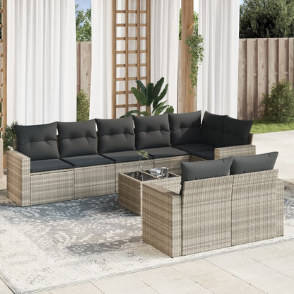 Set Divano da Giardino 9pz con Cuscini Grigio Chiaro Polyrattan - homemem39