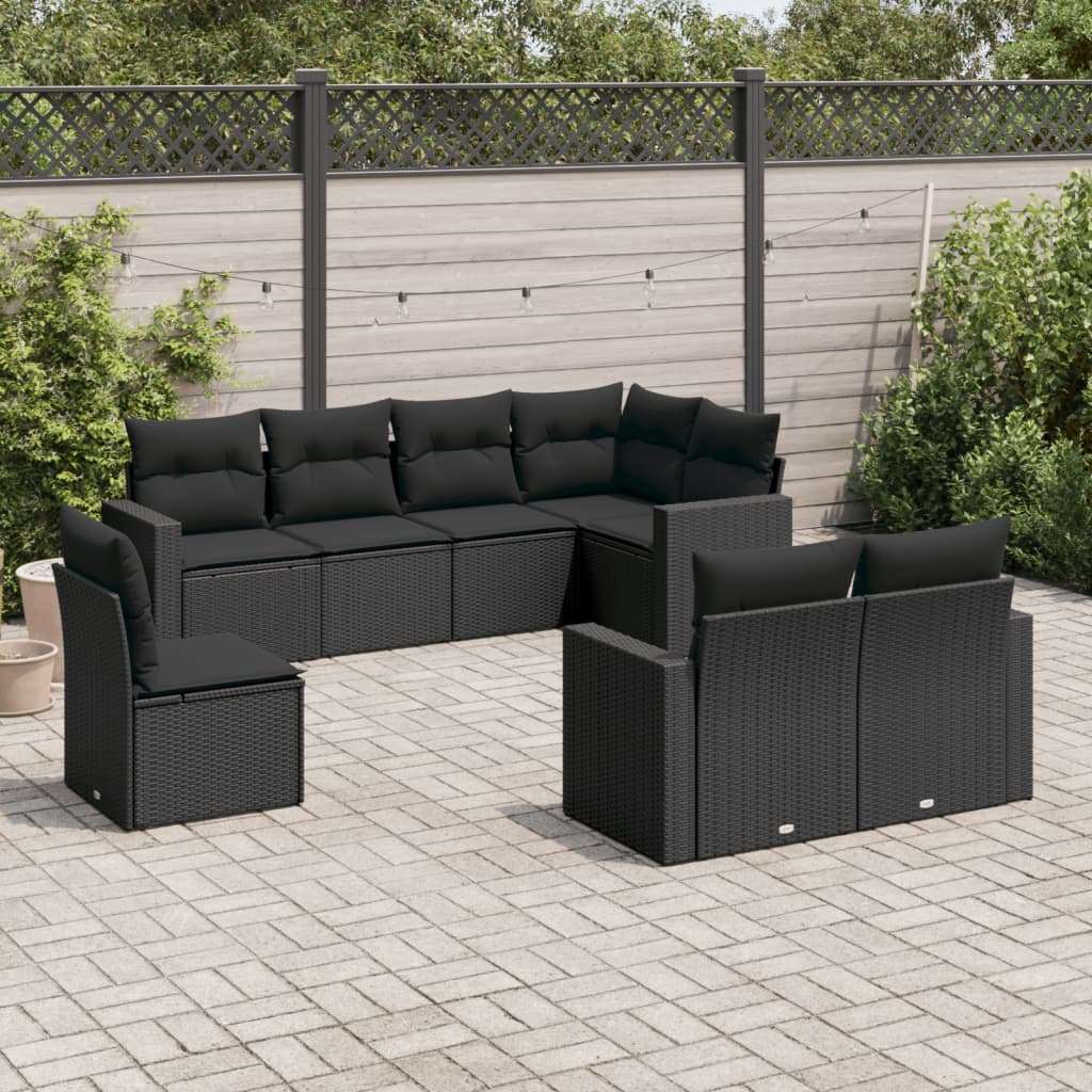 Set Divani da Giardino con Cuscini 8 pz Nero in Polyrattan - homemem39