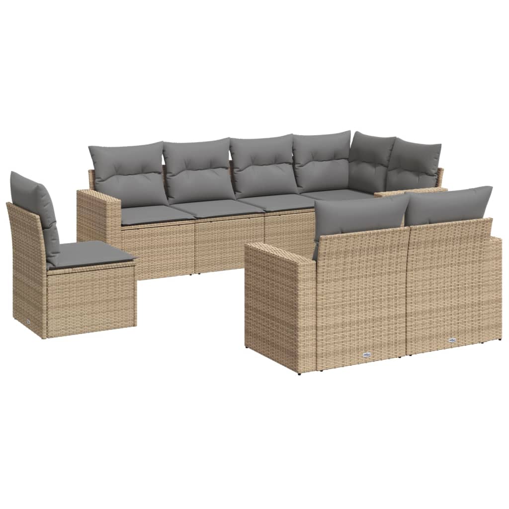 Set Divano da Giardino 8 pz con Cuscini Beige in Polyrattan - homemem39