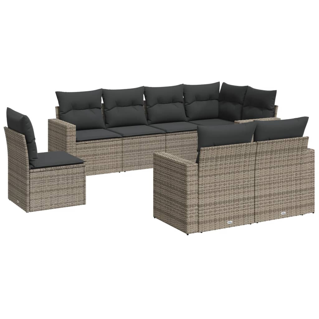 Set Divano da Giardino 8 pz con Cuscini Grigio in Polyrattan - homemem39