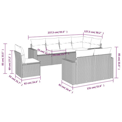 Set Divano da Giardino 8 pz con Cuscini Grigio in Polyrattan - homemem39