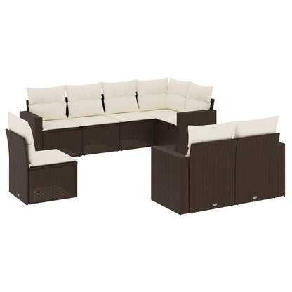 Set Divani da Giardino 8 pz con Cuscini Marrone in Polyrattan - homemem39