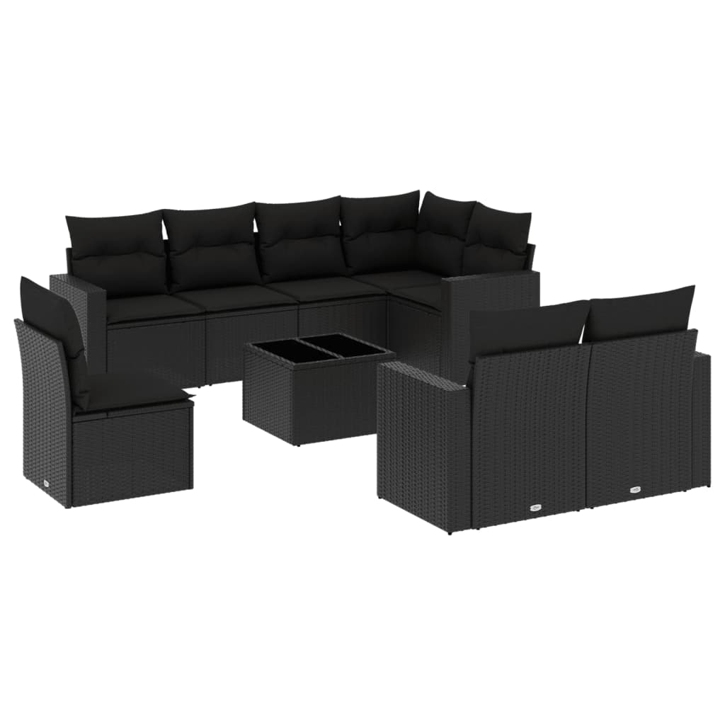 Set Divani da Giardino 9 pz con Cuscini Nero in Polyrattan - homemem39