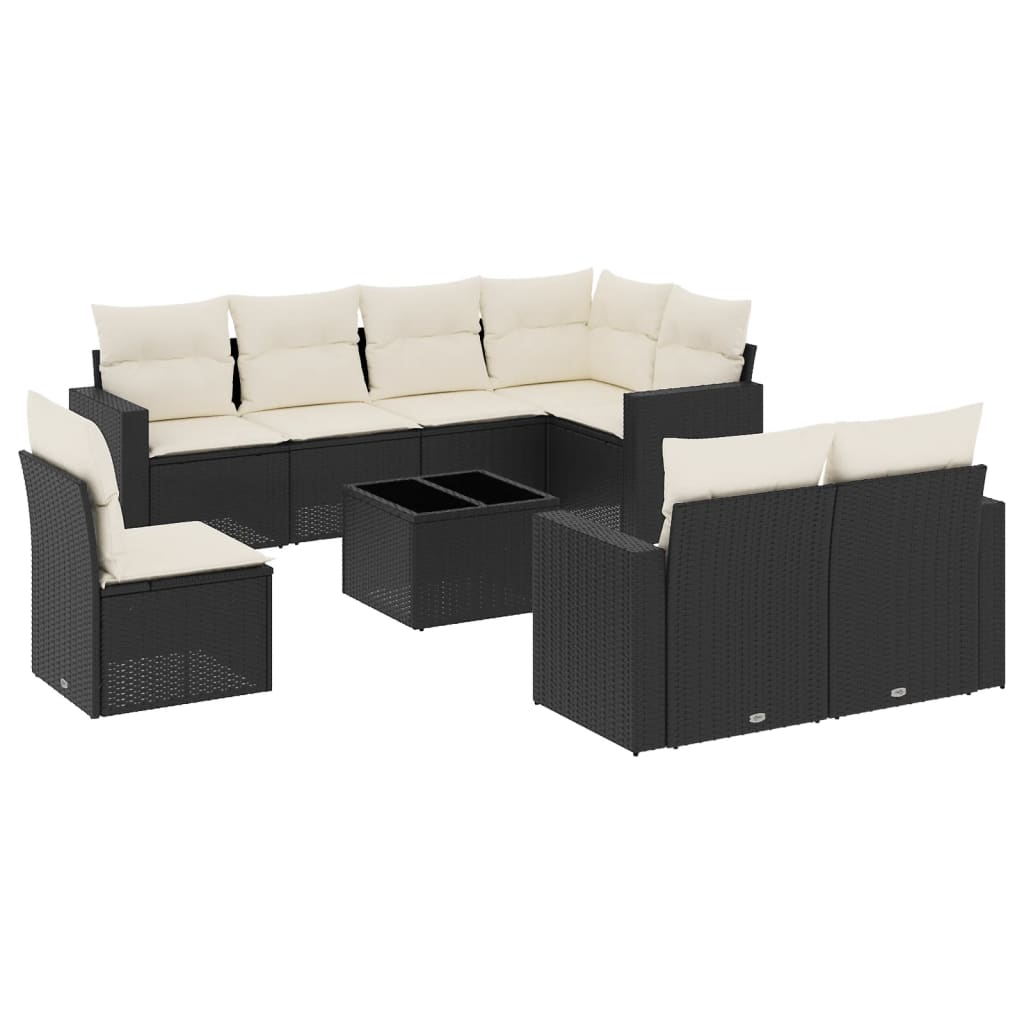 Set Divani da Giardino 9 pz con Cuscini Nero in Polyrattan - homemem39