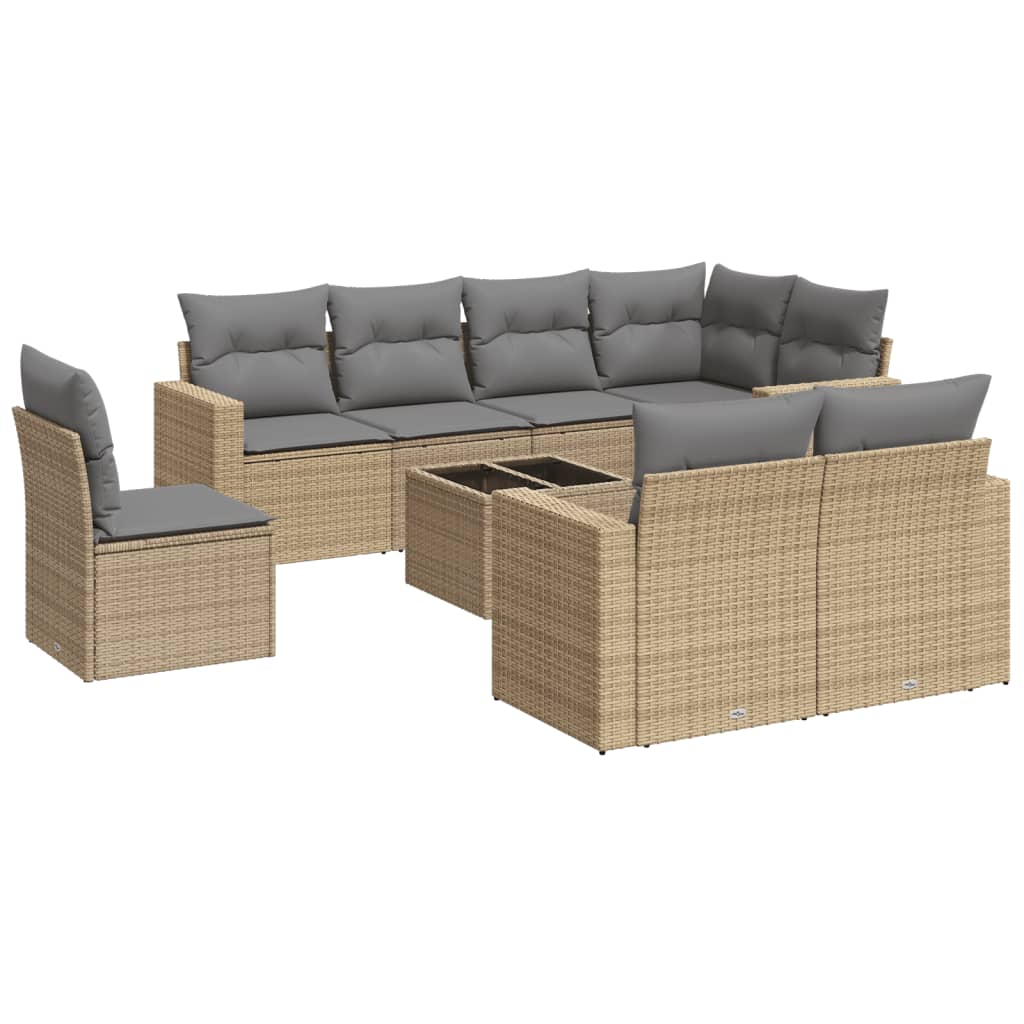 Set Divano da Giardino 9 pz con Cuscini Beige in Polyrattan - homemem39