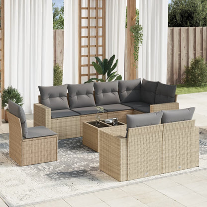 Set Divano da Giardino 9 pz con Cuscini Beige in Polyrattan - homemem39