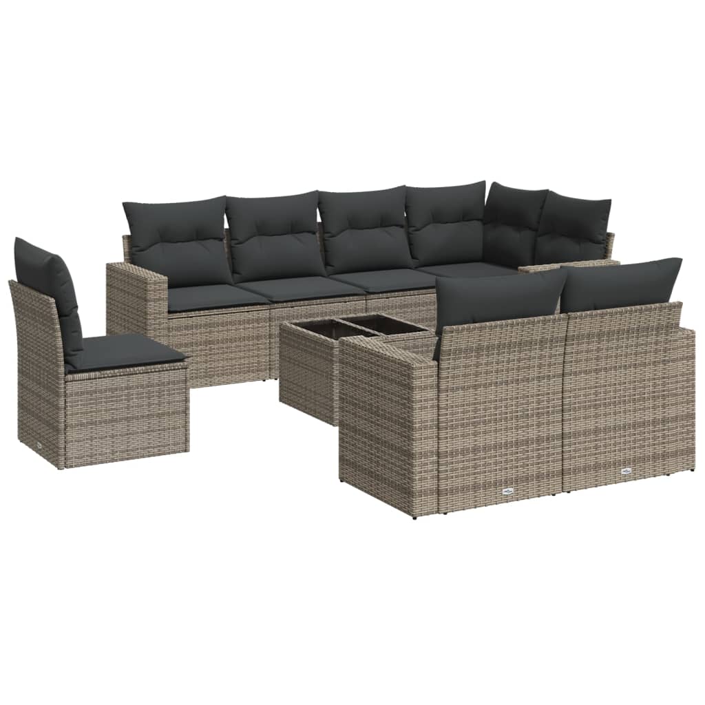 Set Divano da Giardino 9 pz con Cuscini Grigio in Polyrattan - homemem39