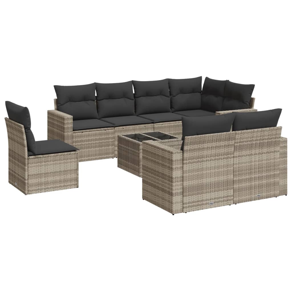 Set Divano da Giardino 9pz con Cuscini Grigio Chiaro Polyrattan - homemem39