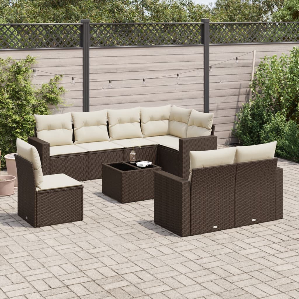 Set Divani da Giardino 9pz con Cuscini Marrone in Polyrattan - homemem39