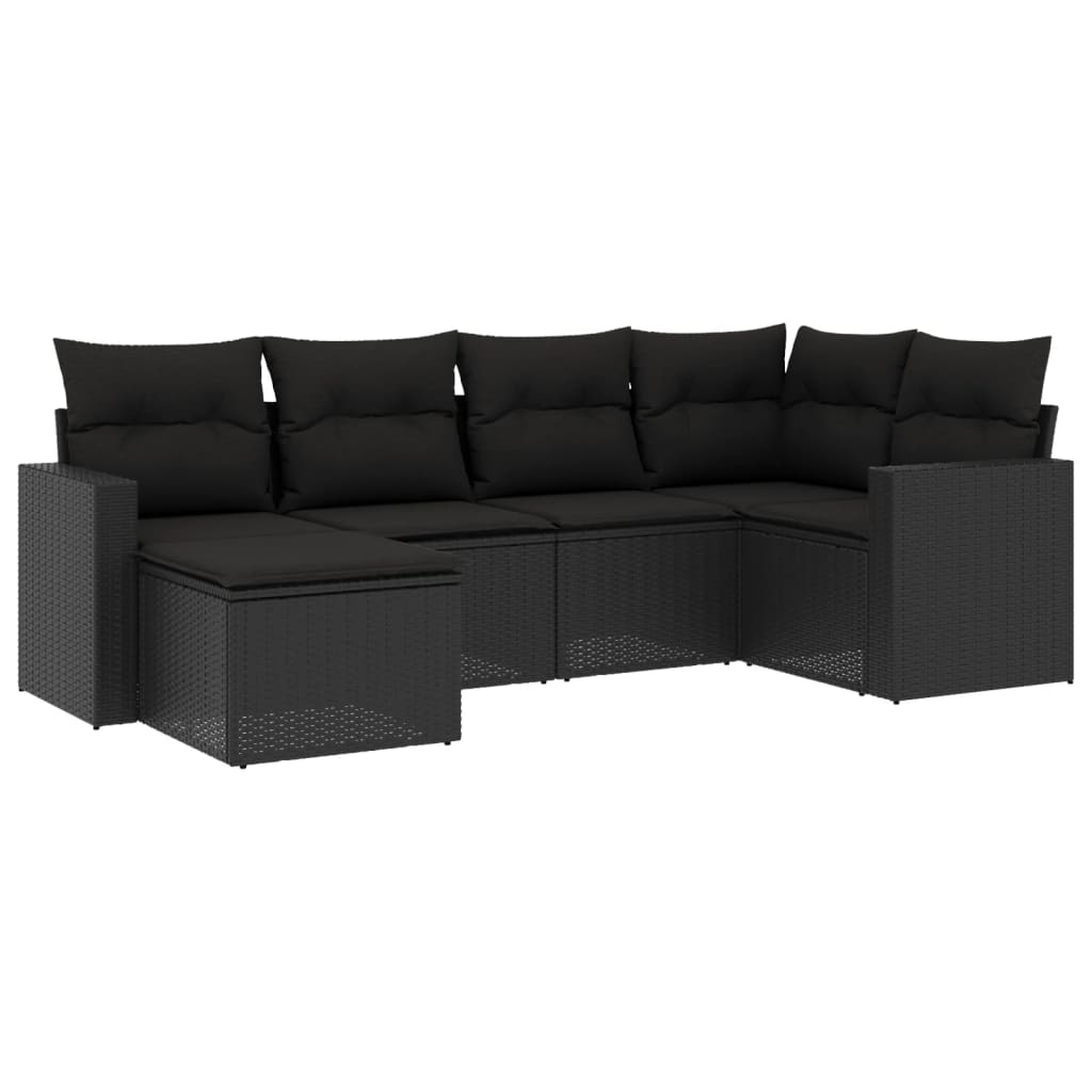 Set Divano da Giardino 6 pz con Cuscini Nero in Polyrattan - homemem39