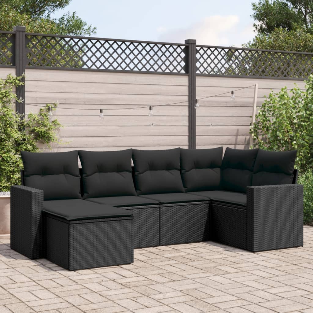 Set Divano da Giardino 6 pz con Cuscini Nero in Polyrattan - homemem39