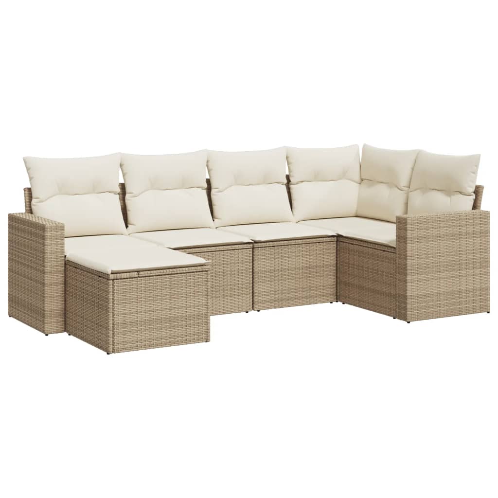 Set Divano da Giardino 6 pz con Cuscini Beige in Polyrattan - homemem39