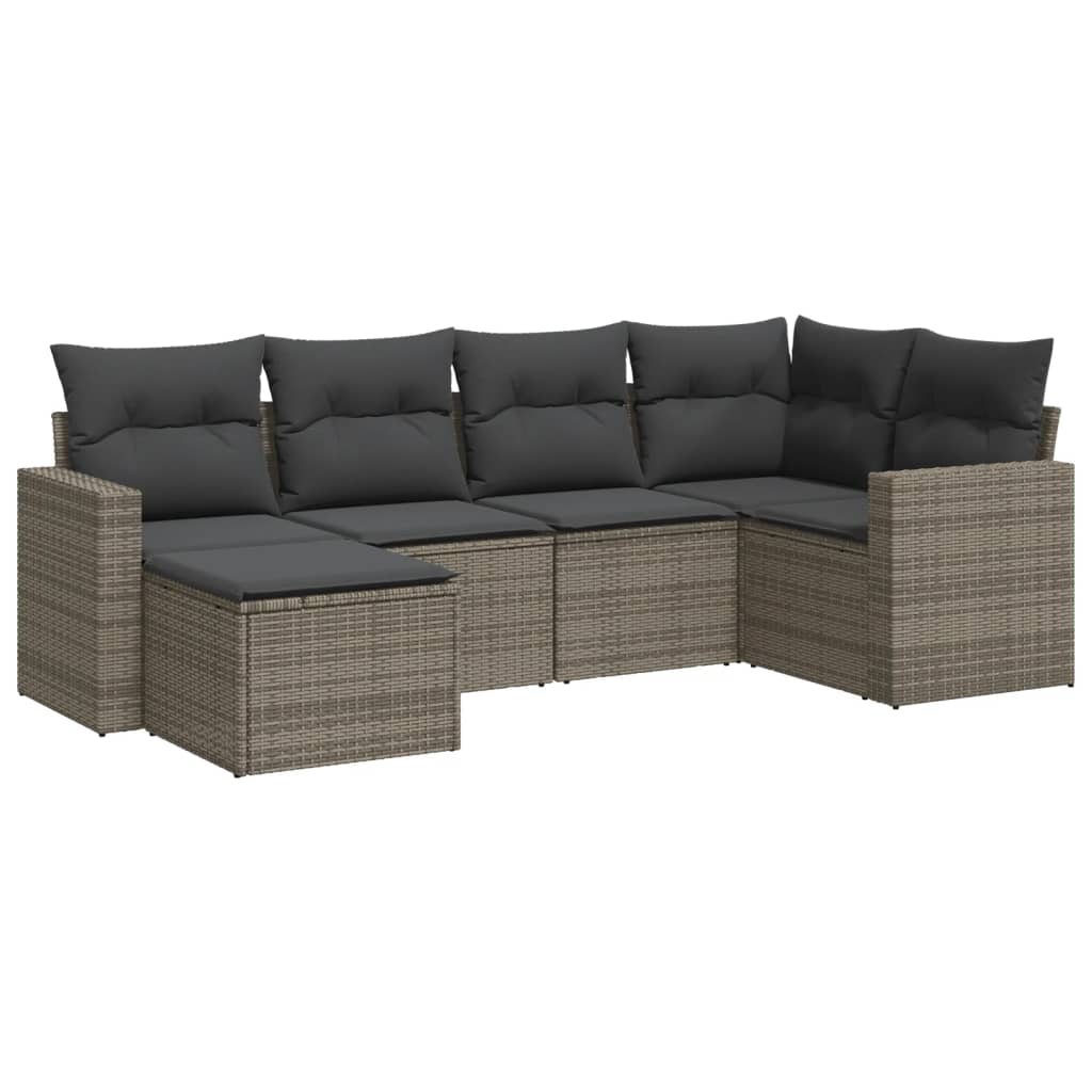 Set Divano da Giardino 6 pz con Cuscini Grigio in Polyrattan - homemem39