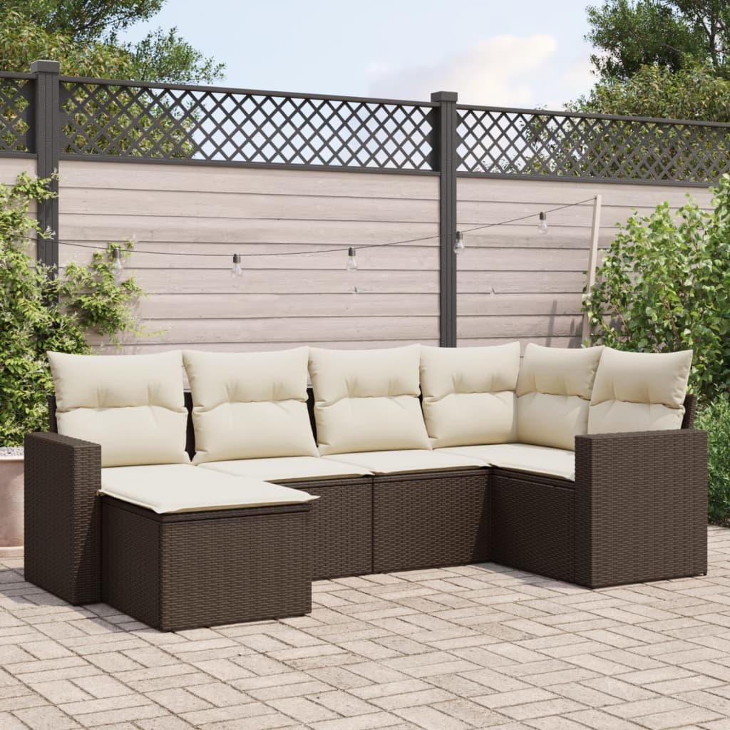 Set Divano da Giardino 6 pz con Cuscini Marrone in Polyrattan - homemem39