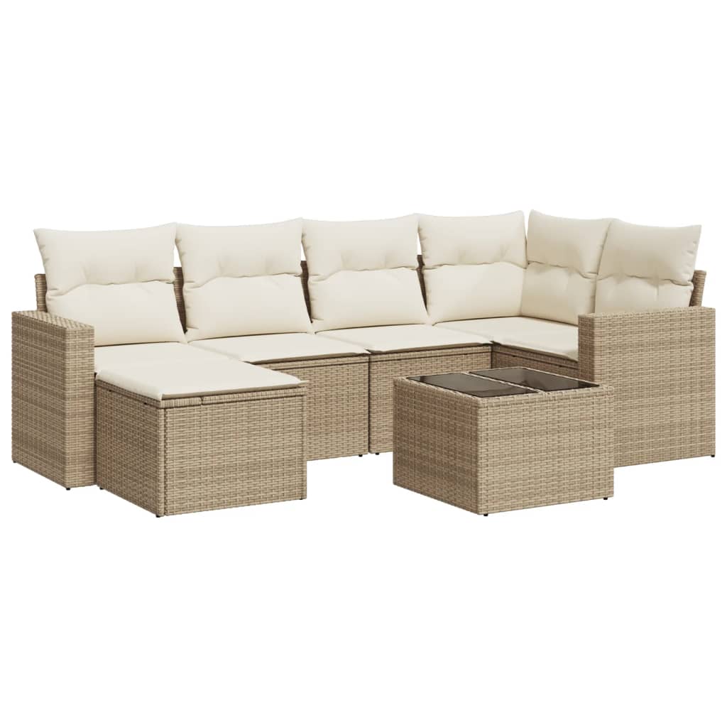 Set Divani da Giardino 7 pz con Cuscini Beige in Polyrattan - homemem39