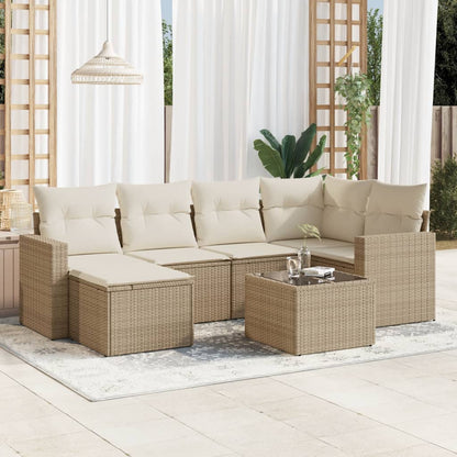 Set Divani da Giardino 7 pz con Cuscini Beige in Polyrattan - homemem39