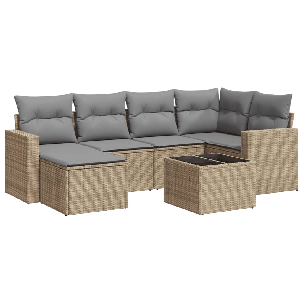 Set Divani da Giardino 7 pz con Cuscini Beige in Polyrattan - homemem39