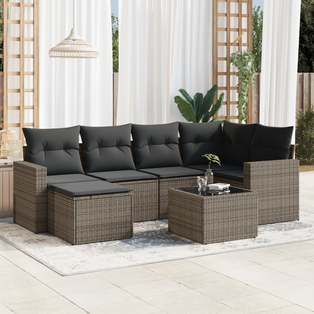 Set Divani da Giardino 7 pz con Cuscini Grigio in Polyrattan - homemem39