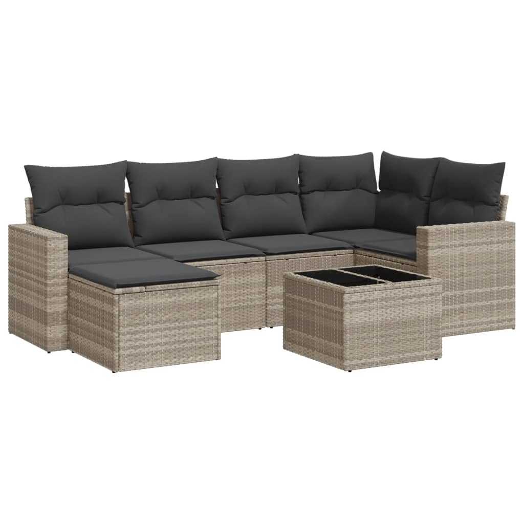 Set Divani da Giardino 7pz con Cuscini Grigio Chiaro Polyrattan - homemem39